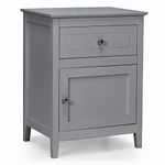 COSTWAY Bedside Table, Wooden Nightstand End Sofa Side Table with Drawer and Door Cabinet, Solid Wood Legs Modern Accent Coffee Tea Table for Living Room, Bedroom and Office (1, Grey)