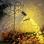 GIGALUMI Solar Watering Can Lights Outdoor Garden, Waterproof Metal Water Can Ornaments with String Lights, Solar Hanging Lantern with Bracket for Yard Lawn Pathway Patio (Small Flower)