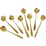 LitVibes Kitchen Dinner Dining Tableware,Cutlery Dessert Spoon,Coffee,Sugar,Mixing,Tea,Stirring,Cake And Ice Cream Spoon,Stir Bar Gold Flower Stainless Steel Spoon-Set Of 6(Random),13 Centimeters