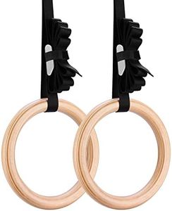 Yimidear Wood Olympic Rings, Gymnastic Rings with Buckle Straps, Wooden Fitness Gym Rings for Strength Training, Crossfit, Pull Ups and Dips (2.8CM)