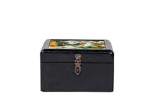 CONTRAST LIVING Kanira Wooden Decorative Jewellery Painted Box with Cotton Fabric on top (Outer Size- 15x15x09Cm || Box Color-Black,Fabric Colour -Multi)