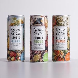 Grass & Co. | Nootropic Functional Mixed Drinks Case | 12 x 250ml | Liquid FOCUS, POWER & RELAX | Rich in Mushroom Extracts & Vitamins