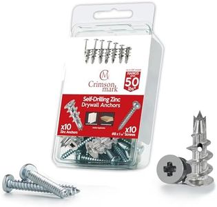 CrimsonMark 20Pcs Zinc Self Drilling Drywall Anchors and Screws kit #8 x 1-1/4”- Metal Wall Anchors for Drywall Heavy Duty, Holds Upto 50lbs – No Drill Hole Required with Dry Wall Screws and Anchors