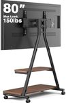 Rfiver Heavy Duty Rolling TV Stand for 43-80 Inch TVs up to 150lbs, Mobile TV Cart on Wheels with Dual Storage Shelves, Outdoor TV Stand with Tilt & Swivel Adjustment for Optimal Viewing Angles