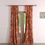 Greenland Home Semi-Sheer Curtain Panels, Set of 2, Lined, with Tiebacks, 100% brushed microfiber polyester, Spice, 63 in L