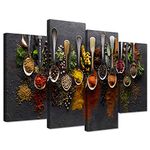 iHAPPYWALL Kitchen Pictures Wall Decor 4 Pieces Couful Spice in Spoon Vintage Canvas Wall Art Food Photos Painting On Canvas Stretched Framed Home Decoration Gift Ready to Hang