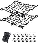 2 Pack Black Cargo Nets, Heavy Duty Latex 17"X17" Bungee Net Stretches to 34"x34", Gear Helmet Luggage Net with Tight 2.3"x2.3" Mesh & 12 Adjustable Plastic Hooks for Motorcycle, Bike, ATV