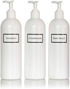 Artanis Home Silkscreened Empty Shower Bottle Set for Shampoo, Conditioner, and Body Wash, Cosmo/Bullet 16 oz 3-Pack, White (White Pumps)