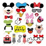 25PCS Micky Mouse Photo Booth Props with Stick, Mini Mouse Selfie Props, Micky Mouse Themed First Birthday Party Supplies, Donald Duck Backdrop Decorations Boy Girl Kids First 1st Bday Baby Shower