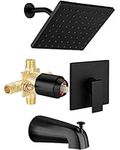 SUNZOE Shower Faucet Set with Tub Spout Matte Black Anti-Scald Pressure Balanced Bathtub Shower Faucet Set 8 Inch Shower Head Wall Mounted Rainfall Shower System Rough-in Valve Body Included, Style1