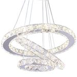 Dixun LED Chandeliers 3 Rings LED Ceiling Lighting Fixture Modern Crystal Chandeliers Adjustable Stainless Steel Pendant Light for Bedroom Living Room Dining Room(Changeable Color)