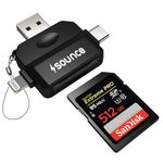 Sounce 5 in 1 SD TF Card Reader Type C USB 3.0 and Lighting Ports Memory Card Reader OTG Adapter Compatible with SDHC SDXC MMC RS-MMC and Micro SDXC for iPhone & Android Phone - Black