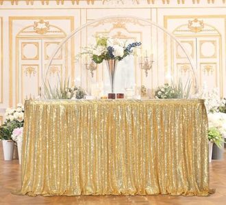 Juya Delight Sequin Table Skirt Rectangle Round Table Cover for Party Wedding Baby Shower Decoration（Bright Gold，L 9(ft) * H 30in ）
