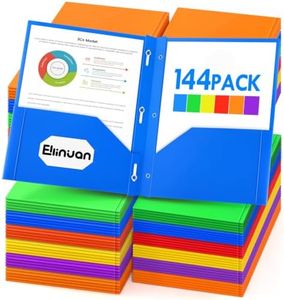 Ellinjan 144 Pack Plastic Folders with Pockets and 3 Prongs, 2 Pocket Folders with Brads, Heavy Duty Bulk Folders in 6 Colors, Letter Size for School Office Supplies