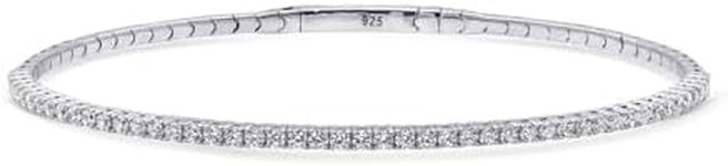 BERRICLE Sterling Silver Flexible Cubic Zirconia CZ Fashion Bangle Bracelet for Women, Rhodium Plated, 7.5 inch, Sterling Silver, Cubic Zirconia