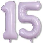 Light Purple 15th Birthday Balloons, 40 Inch Dusty Pastel Purple Mylar Foil Number 15 Balloons for Girls, Lavender Birthday Party Balloons Numbers 1 & 5 for Women 51st Anniversary Decorations Supplies