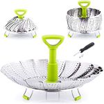 Zulay Adjustable Vegetable Steamer Baskets For Cooking - Foldable Steamer Basket (5.1" to 9") - Expandable Vegetable Steamer Basket Stainless Steel Fits Various Size Pots, Pans, & Pressure Cookers