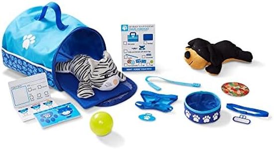 Melissa and Doug Tote and Tour Pet Travel Play Set (2 Plush Toy Stuffed Animals, 15 Pieces, 10.5” H x 3.5” W x 13.5” L, Great Gift for Girls and Boys - Best for 3, 4, 5 Year Olds and Up)