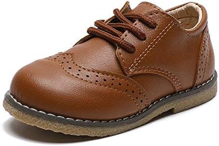 E-FAK Toddler Boys Girls Oxford Shoes Lace-Up PU Leather School Uniform First Walker Outdoor Dress Flat Loafer Shoes(Toddler/Little Kid), 01 Brown, 6 Toddler