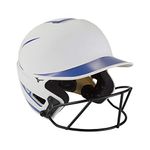 Mizuno F6 Youth Fastpitch Softball Batting Helmet with Mask, White-Royal, Youth One Size