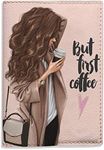 Brunette girl But first coffee pass