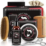 Christmas Gifts for Men Dad, Mens Stocking Stuffers, Beard Kit, Beard Growth and Grooming Kit w/Beard Oil Beard Balm Beard Brush Beard Comb Beard Scissors, Birthday Gifts for Husband Him Boyfriend Son