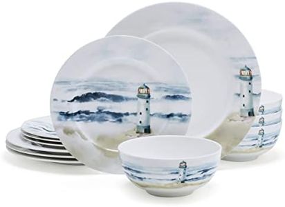 Mikasa Seaside Coastal Bone China Lightweight Chip Resistant 12 Piece Dinnerware Set, Service for 4