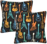 Colorful Electric Guitar Decorative Throw Pillow Covers 18X18 Inch Pillow Covers for Couch Sofa Bed 2 Pack Soft Cushion Covers