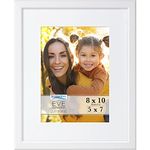 Icona Bay 10x8 White Picture Frame w/Removable Mat to 7x5, Modern Double-Bevelled Frame, Tabletop or Wall Mount, Eve Collection