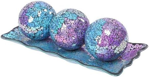 VCUTEKA Decorative Balls and Glass Bowl, 4 Inch Mosaic Sphere Balls Centerpiece Balls for Coffee Table, Home Decor, Wedding Party Decor, Purple