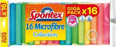 Spontex Microfibre Cloths for Cleaning | 16 Microfibre Collection Cleaning Cloths | For Use as Dusters, Dish Cloths & Kitchen Towels | 30 x 30cm | Assorted Colours | 16 Count