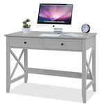 Lewahom Computer Desk with 2 Drawers, Elegant Home Office Writing Study Desk with Storage, Modern Simple Vanity Desk Console Table for Living Room, Grey