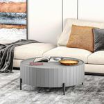 ELMSPIRE Orb Solid Wood Drum Coffee Table with Metal Legs - Modern Centerpiece Furniture- Ideal for Living Room, Hallway, Bedroom, and Office Decor (34 x 12 x 16 inches, Grey)