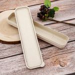 OriGlam 1pcs Reusable Utensils Wheat Straw Travel Cutlery Box, Portable Tableware Flatware Box for Picnic Camping (Beige)