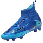 VTASQ Football Boots Men's High Top Spike Boy's Outdoor Soccer Shoes Professional Athletic Training Shoes Competition Football Shoes Cleats Sneakers Unisex 1Blue 8 UK