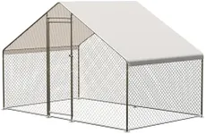 ShiningLove Large Metal Chicken Coop, Walk-in Poultry Cage, Chicken House with Waterproof and Anti-Ultraviolet Cover for Outdoor Yard Farm Silver 9.8X6.5X6.5FT