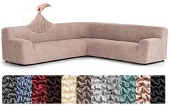 PAULATO BY GA.I.CO. Stretch Corner Sectional Couch Covers – Corner Sofa Cover – Elastic L Shape Sofa Slipcover - Sectional Slipсovers - Washable Furniture Protector - Blush Taupe (198”-240” Wide)