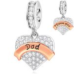 I Love You Dad Heart Pendant Charms in 925 Sterling Silver, fits Pandora Fathers Day Bracelet, Clear Sparkle CZ Daddy Dangle Dada Beads, Gift for Family/Papa/Daddy's Girl/Daughter