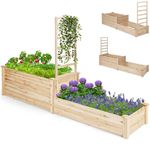 GiantexUK Garden Planter with Trellis, 2-Tier Wooden Raised Garden Bed with Adjustable Trellis, Outdoor Elevated Flower Pots Planting Box for Climbing Plants Vine Vegetables Herbs, 223x63x132cm