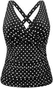 Firpearl Womens Underwire Tankini Top Swimwear Twist V Neck Swimsuits for Big Busted Tummy Control Swim Top Only Black&White Polka Dot US14