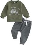 Meiweileya Toddler Infant Baby Boy Fall Winter Clothes Long Sleeve Tractor/Funny Letters Print Sweatshirt Pullover Top Solid Color Pants Set 2pcs Outfit (Army Green, 12-18 Months)