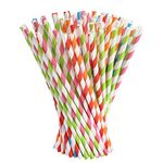 Vicloon Straws Paper, Drinking Straw Biodegradable Recyclable, Party Straw for Birthday, Wedding, Christmas, 5 Colors 100Pcs Rainbow Straws