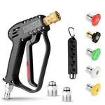 Pressure Washer Short Gun with Swivel - 3/8" Male Plug and 1/4” Quick Connector Coupler - High Pressure Water Handle, Car Wash Foam Gun Compatible with Foam Cannon - (Includes Nozzles Set)