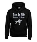 Black Horse Riding Hoodie with Sparkly Silver Print L 14-16 (44") 'Born to Ride Forced to Work'