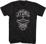 American Classics Stone Temple Pilots Rock Band Skull Adult Short Sleeve Graphic T-Shirt (Black, Large)