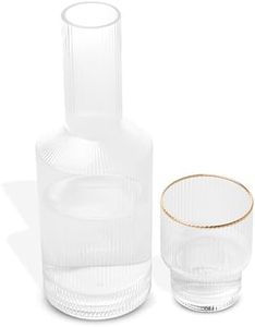 Libken Bedside Water Carafe and Glass Set - Clear 27oz Glass Decanter and Cup Combination - 2-Piece Transparent Carafe with Cup - Ideal for Nightstand and Dining - Modern Nightstand Accessories