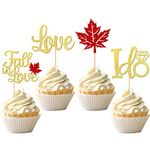 ZHUOWEISM 24 PCS Fall in Love Cupcake Toppers with Maple leaf Glitter I Do Bridal Shower Cupcake Picks Wedding Engagement Anniversary Birthday Party Cake Decorations Supplies