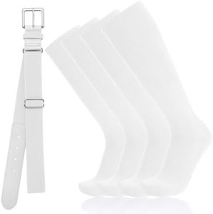 Baseball Socks and Belt Combo for Youth Adult - Softball Sock and Belt for Boys and Girls (White, 2 Pairs of Socks & 1 Belt)