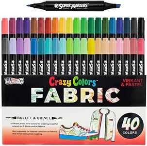 Super Markers 40 Unique Primary & Pastel Colors Dual Tip Fabric & T-Shirt Marker Set - Double-Ended Fabric Markers with Chisel Point and Fine Point Tips - 40 Permanent Ink Vibrant and Bold Colors