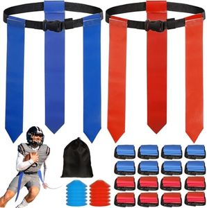 Flag Football Belts, 16 Player Adjustable Flag Football Set with 48 Flags, 12 Cones Flag Football Belts and Flags for Youth Adults Training